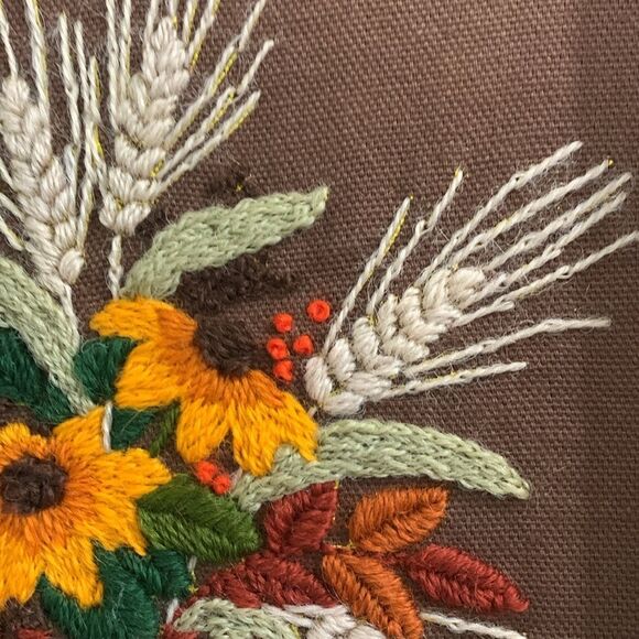 Cottagecore Handmade Wooden Framed Flowers In Pitcher Crewel Embroidery Wall Art - Picture 4 of 17